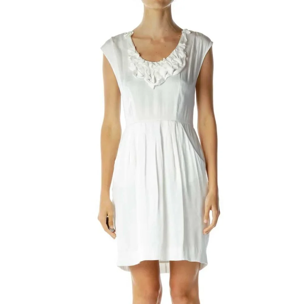 BCBG MaxAzria White Dress with Ruffled Neckline - Picture 1 of 3